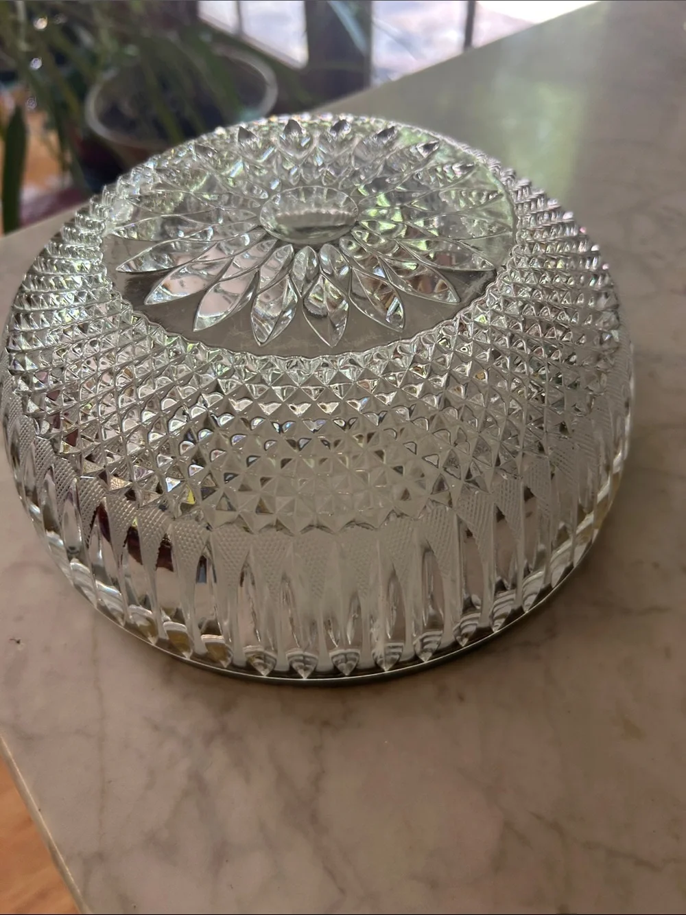 Leaded Glass Silver Rimmed Bowl Two Quart Size; in Excellent Condition; Heavy!